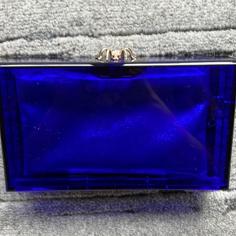 Charolette Olympia Royal Blue Plexi Clutch with crystal Spider Clasp
